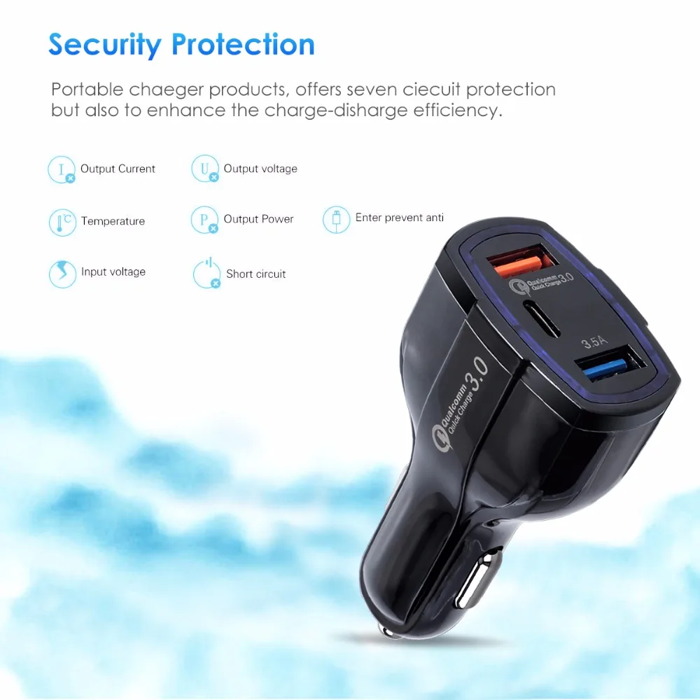 SOONHUA Novel Flame Retardant Smart Car Charger QC3.0 Dual USB Type C Fast Charging Adapter For Phones MP3 PDA  Digital Cameras