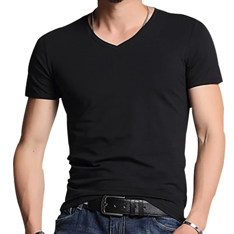 10 Colors Fashion Casual Cotton Tops Tees Man's T-shirt V Neck Short Sleeve Solid Tee Shirt Men Clothing Camiseta Masculina