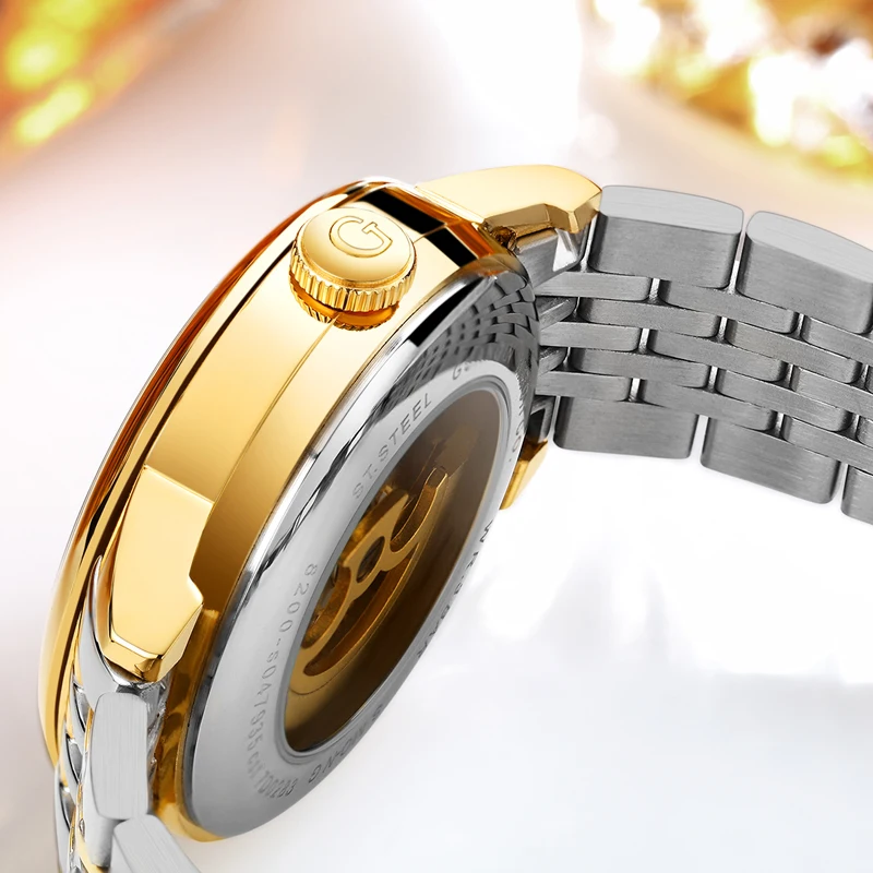 Оригинал GUANQIN montre homme Скелет Золотые мужские часы с драконом Мужские Бизнес