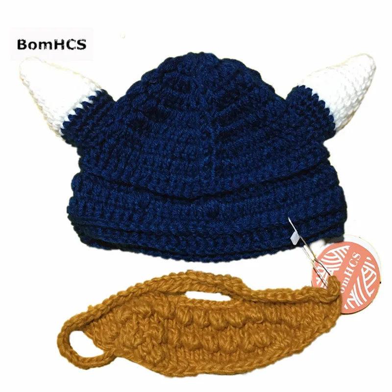 Шапка BomHCS Novetly Ox шапочка с рогом и бородой 100% ручная работа вязаная крючком|beanie with