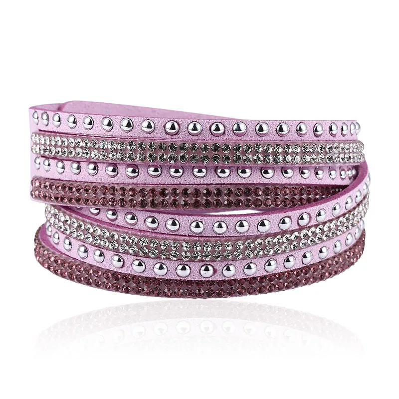 Light Pink Bracelet HOCOLE модные кожаные браслеты с кристаллами, стразы для женщин, винтажный очаровательный многослойный браслет, Женские Ювелирные изделия в стиле бохо - Окраска металла: Light Pink Bracelet