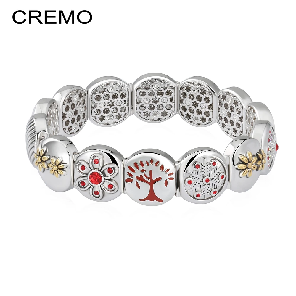 

Cremo Tree of Life Elastic Bracelet Femme Changeable Modular Links Jewelry Red Enamel Connector Pulsera Flower Charms-Bracelet