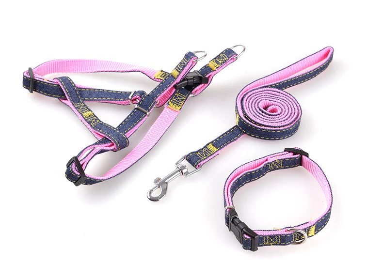 Pet Harness Jean Collar Chest Strap Rope Set Outdoor Sports Safety Lead Leash For Small Large Dogs Cat S M L XL Cloth Dog Chains (11)