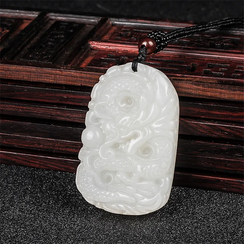 Natural Hand Carved Certificate Jade Dragon Necklace For Men Women Gift Pendant With Box