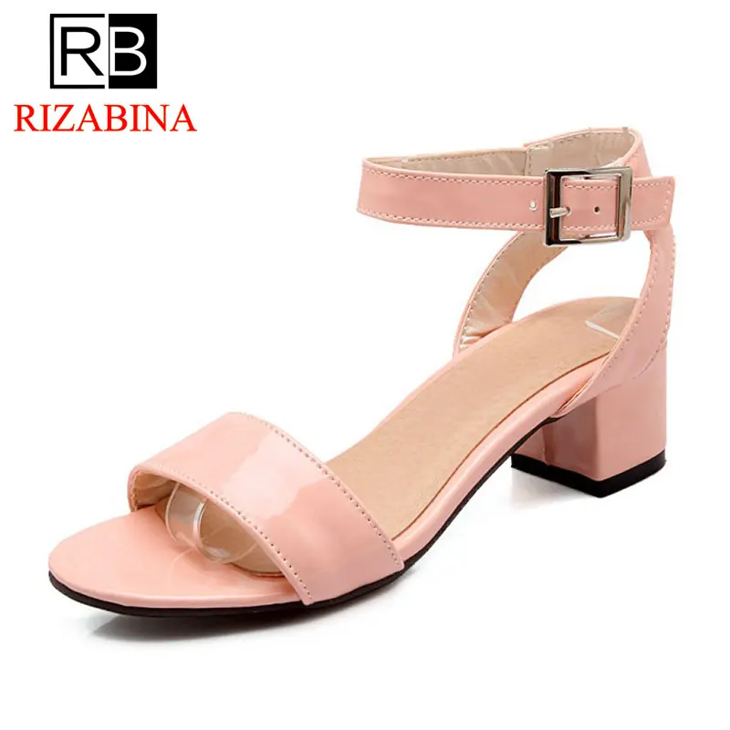 

RizaBina Plus Size 34-48 Fashion Pointed Toe Women Sandals Ankle Strap Square Heels Shoes Leisure Holiday Women Footwear