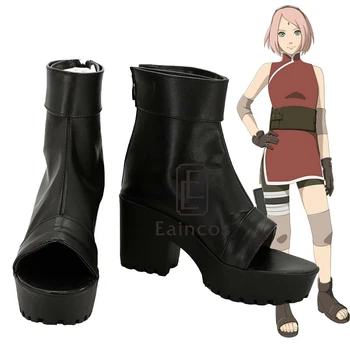 

Anime NARUTO Haruno Sakura Cosplay Shoes Black Peep Toe Boots Customized Size