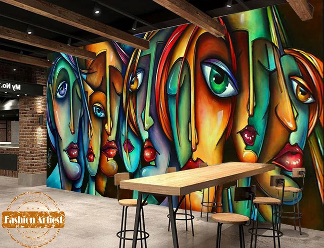 Custom abstracto Picasso mural color retrato cara labio rojo hombres