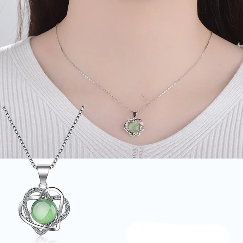 green cat eyes stone necklace jewelry (6)