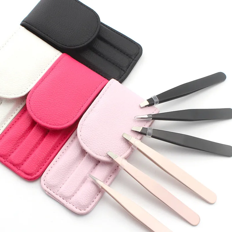 3 Pcs/set Eyebrow Tweezers Set Professional Eyebrow Tweezers Stainless Steel Eyelash Extension Tweezers Set with Bag Case