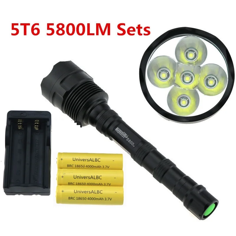 

Trustfire 5T6 5800 Lumen Tactical Led Flashlight 5x Cree XM-L T6 Led Camp Working Lamp Torch 5 Modes + 3x18650 Battery + Charger
