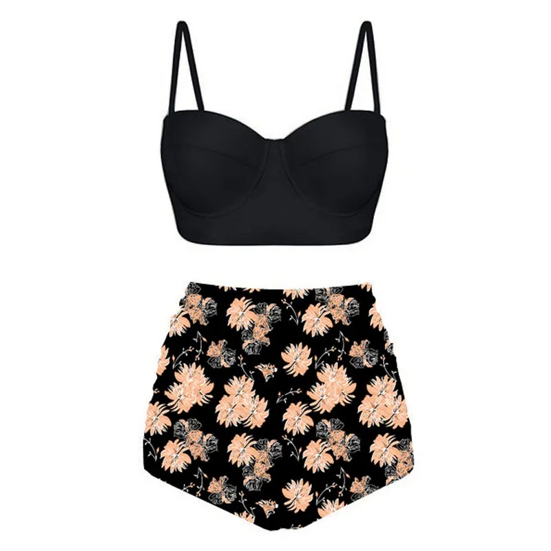 

Push Up Women Swimsuit High Waist Bikinis Swimwear sexy Bikini Set Bathing Suits Retro Floral Beach Wear Biquini