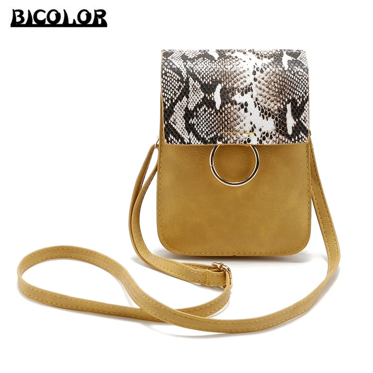 BICOLOR Fashion Small Bag for Women Messenger Bags Soft Snake Pattern Leather Purse Crossbody