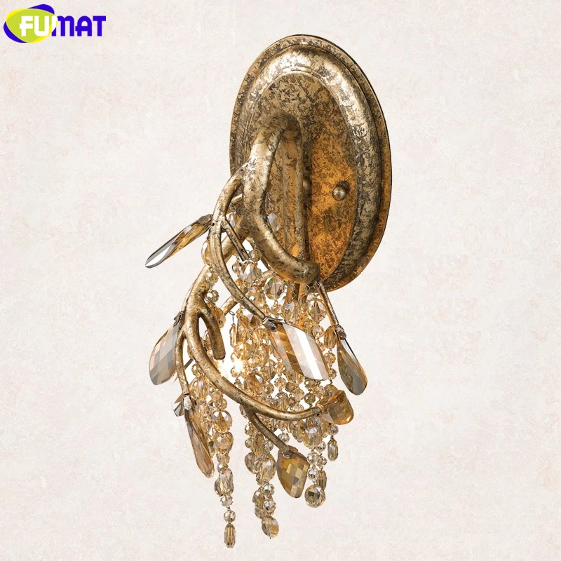 cheap FUMAT Cognac Clear Crystal K9 Gold Silver Frame Particularly Shape Wall Light Mirror Lamp G9 LED Loft American Art Lamps Fixture