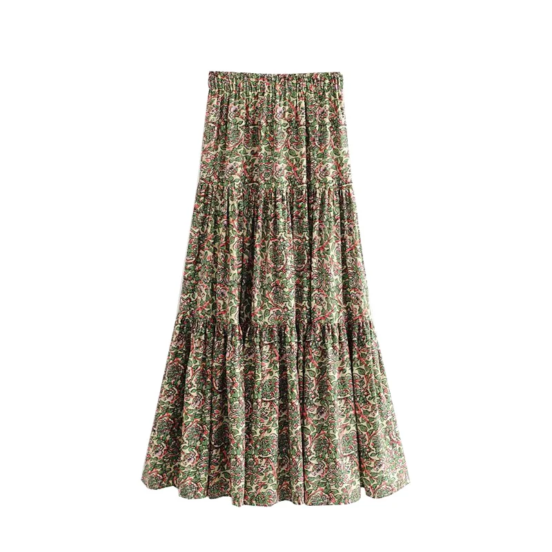 Винтажная стильная плиссированная юбка макси с цветочным принтом для женщин модная трапециевидная эластичная талия женские юбки Повседневные Faldas Mujer - Цвет: as picture