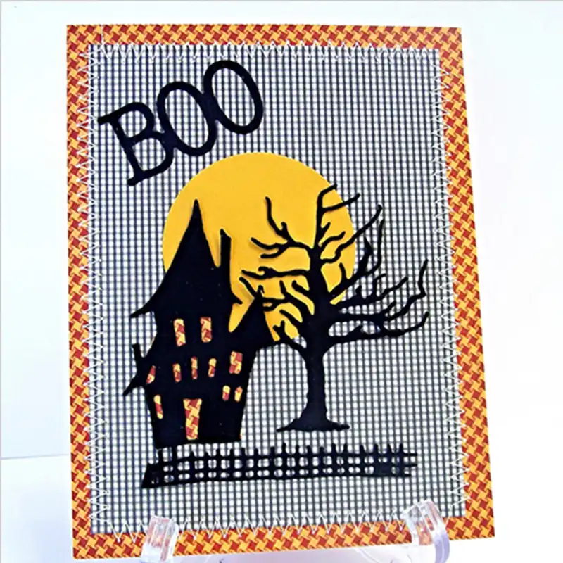 Halloween metal cutting dies Haunted house die Bat stencil Creepy tree die Halloween cardmaking die Card embossing tool Paper cutting die