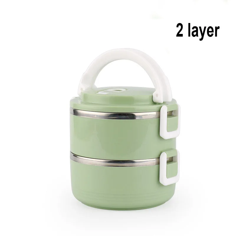 2 layer green Нержавеющая сталь сохранение тепла Ланч-бокс 1 шт. для взрослых бизнес Bento box контейнер для еды для детей портативный для пикника школы - Цвет: 2 layer green