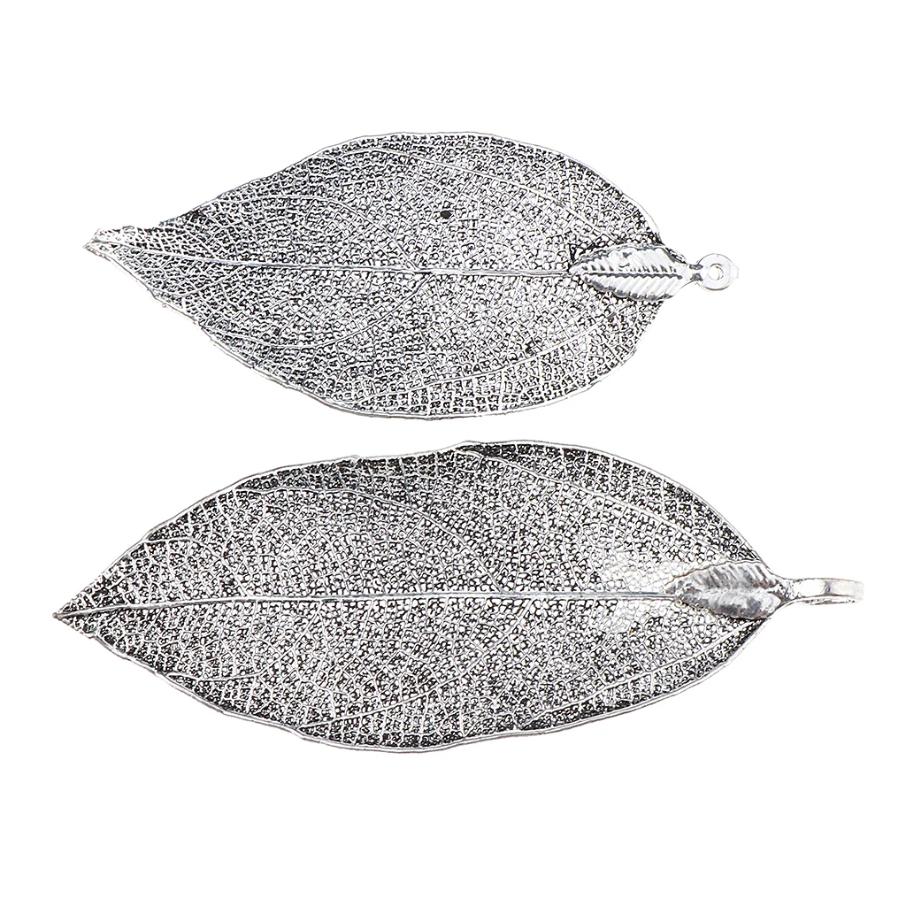 2 Pieces Electroplated Copper Natural Filigree Leaf Charms DIY Pendant Crafts for Necklace Earring Dangle Jewelry