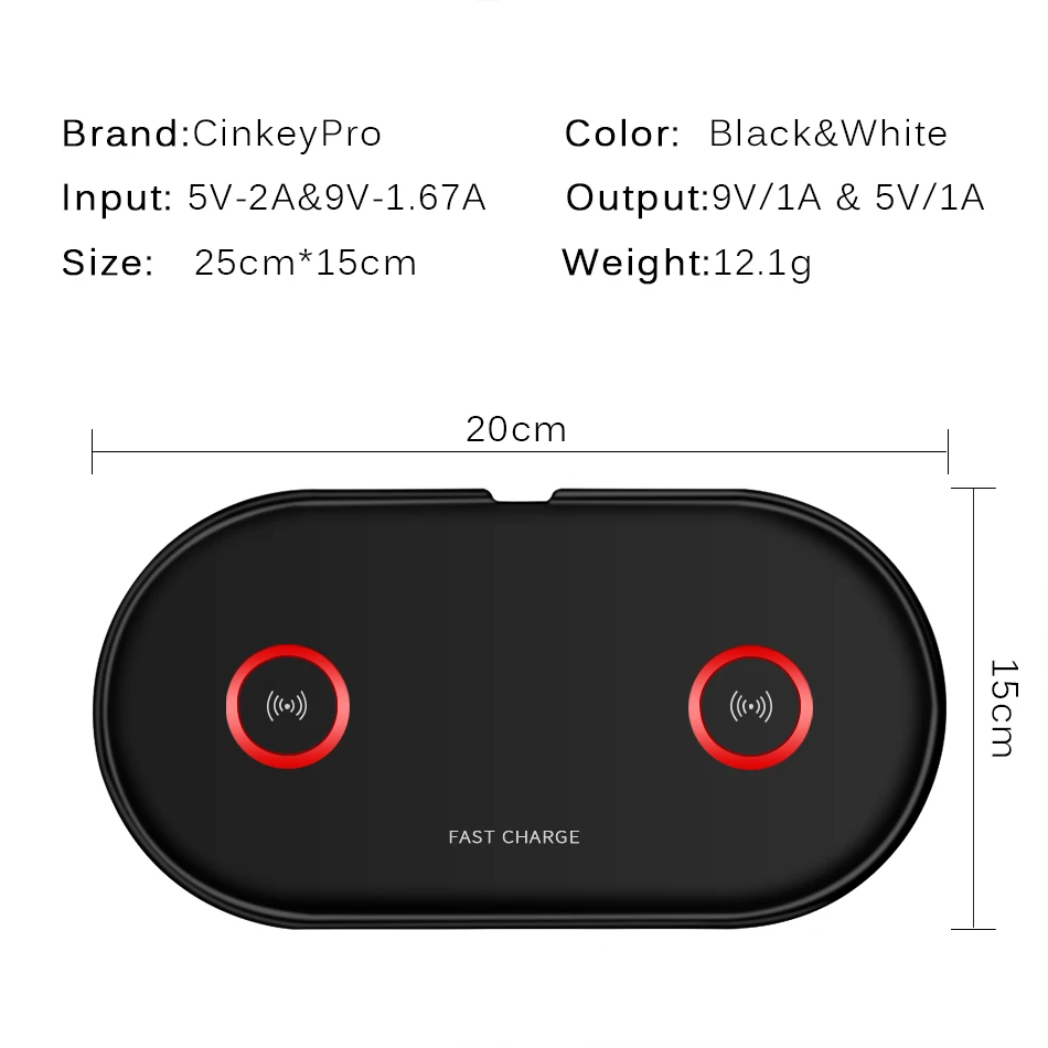 Double Seat Wireless Charger Pad 5W & 10W Fast Charging for iPhone 7.5W 8 X Samsung Charge Mobile Phone QI Device CinkeyPro 7