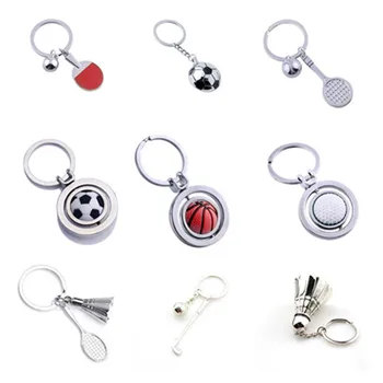 

50 Pcs 3D Rotary Rubber Golf Ball Metal Keychain Football/Pingpong/Tennis/Badminton/Basketball/Bowling Keychain Sport keyring