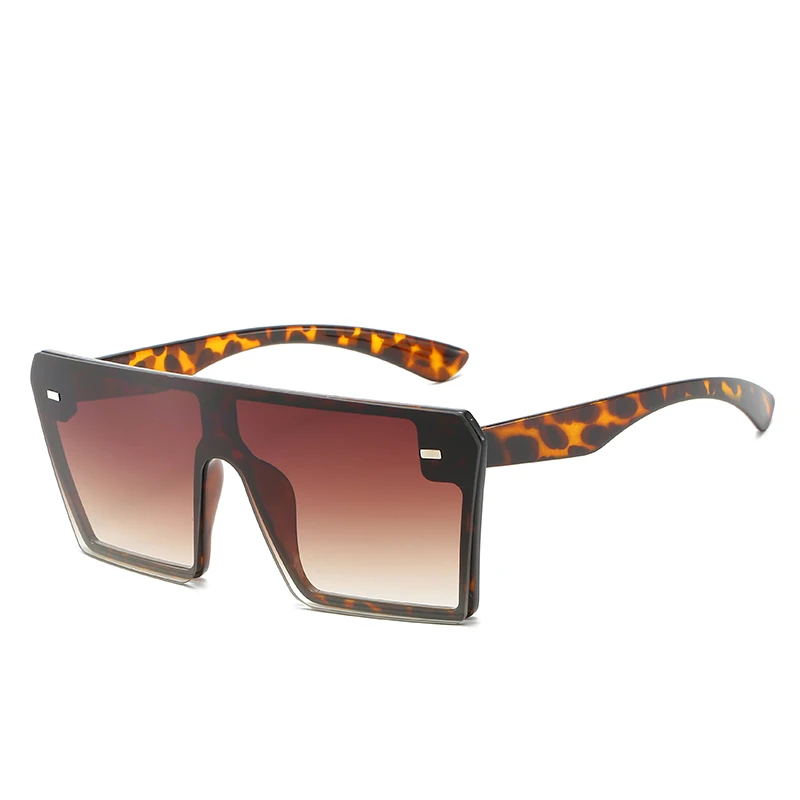Популярные Квадратные Солнцезащитные очки для женщин, фирменный дизайн, одна линза, большие, солнцезащитные очки, женские оттенки, заклепки, люнетты очки, Femme - Цвет линз: Leopard Tea