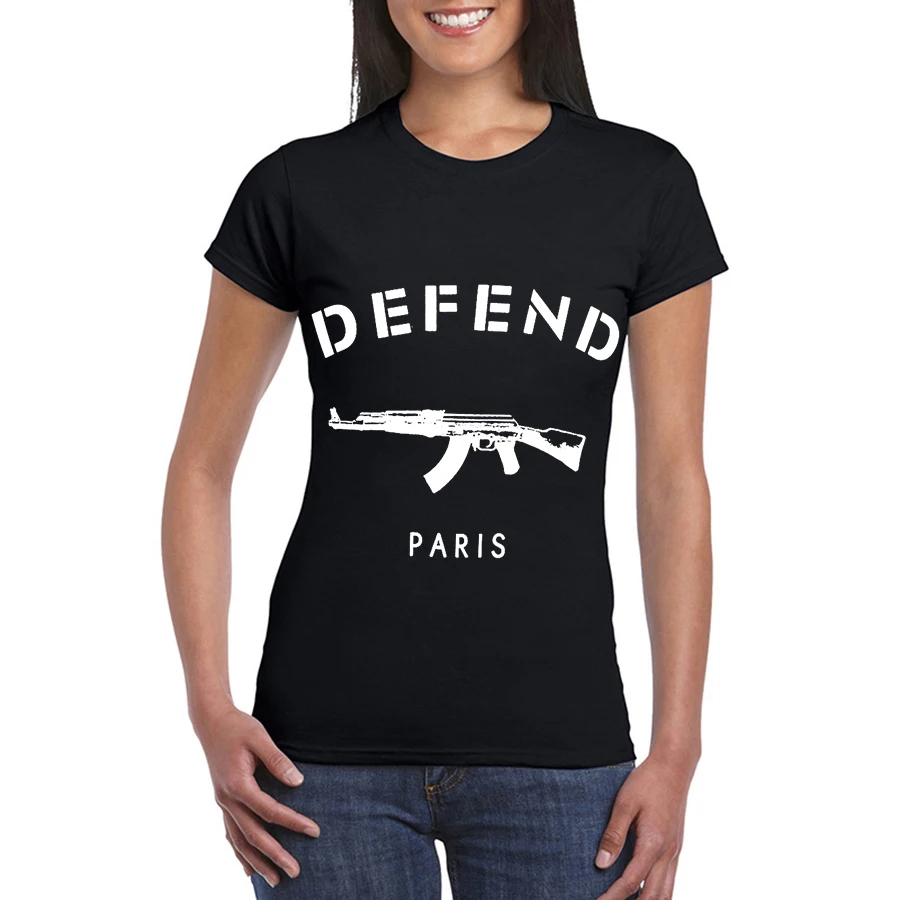 Женская футболка с принтом Defend Paris AK47 забавная Футболка для женщин топ футболки