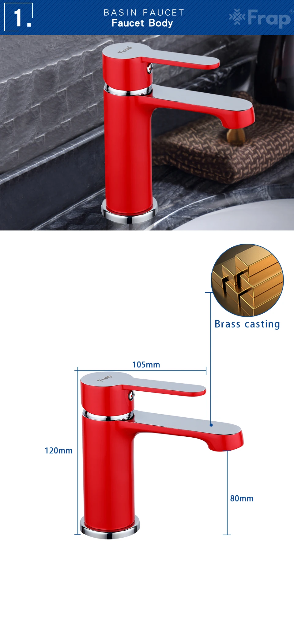 FRAP Новое поступление кран для ванной комнаты с красным распылителем смеситель для раковины латунный кран для холодной и горячей воды F1043