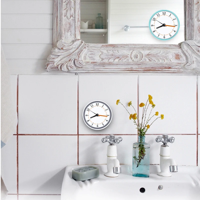 

Bath Wall Clocks Waterproof Suction Clock Sticker Bathroom Kitchen Clock for Shower Washroom Quartz Watches