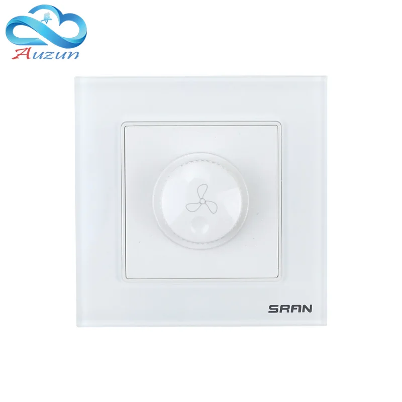 Wall speed regulating fan switch 220V toughened glass stainless steel panel type 86