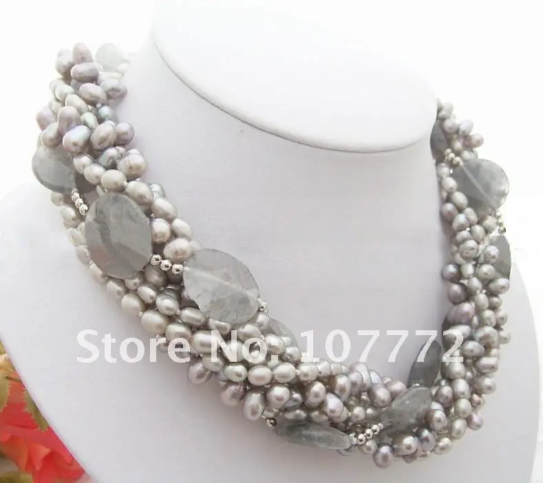 

7 strands Grey Pearl&Labradorite Necklace