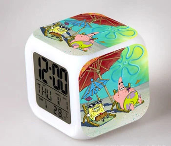 SpongeBob светодиодный Будильник 7 цветов светящийся большой экран цифровой детский будильник подарок на день рождения многофункциональные сенсорные часы