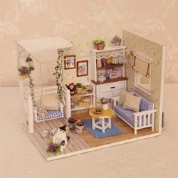 Деревянные макеты кукольного домика DIY House Puzzle Kit со светодиодной подсветкой-комнаты для отдыха с кошкой детский подарок