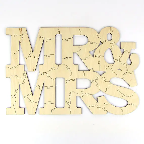 

Mr & Mrs" Unique Laser Cut Wedding Guest Book Alternative Puzzle
