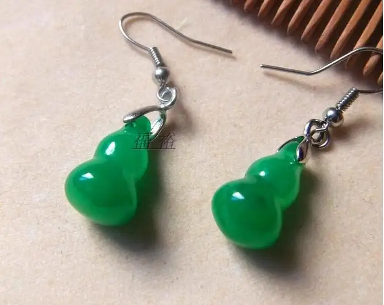 925 Silver Beautiful Green Jade Bottle Gourd Dropping Necklace Hook Earring | Украшения и аксессуары