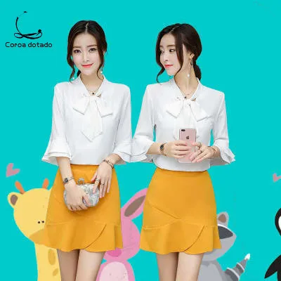 

Kindergarten teacher dress female teacher preschool teacher horn sleeve skirt work clothes in the sleeve