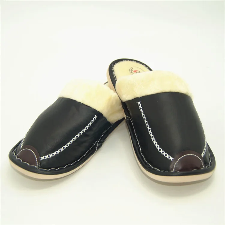 Зимние тапочки мужские кожаные теплые плюшевые тапочки домашняя Мужская обувь мужские тапочки размер 42-45 мужская обувь zapatos hombre 11
