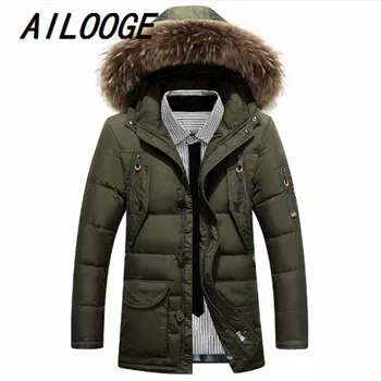 

Man Thick Warm white duck down jacket with Fur hooded Winter Jacket Male Collar Parkas Hooded Coat