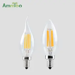 AmmToo E12 светодиодный свет свечи накаливания лампы 110 В 2 Вт 4 Вт 6 Вт C35 затемнения ретро антикварная лампа винтаж Стиль холодный белый теплый