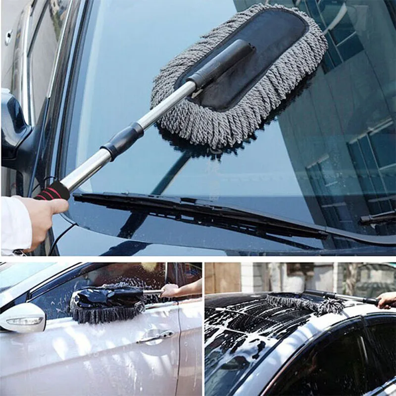 

Removable Telescopic Car Wax Microfiber Wash Brush Mop Duster Car Auto Washing Tool Gray