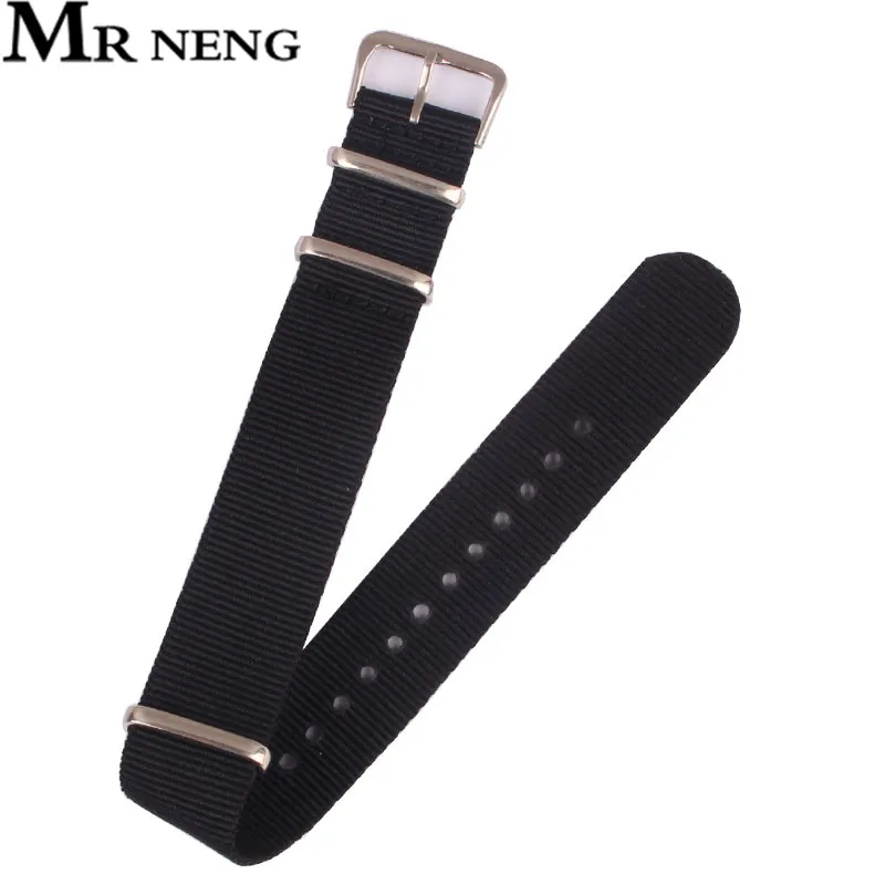 

MR NENG Brand Top Quality 12mm 14mm 16mm 18mm 20mm 22mm 24mm Black For Diver 3 Keepers NATO Waterproof Nylon Strap Watch Band