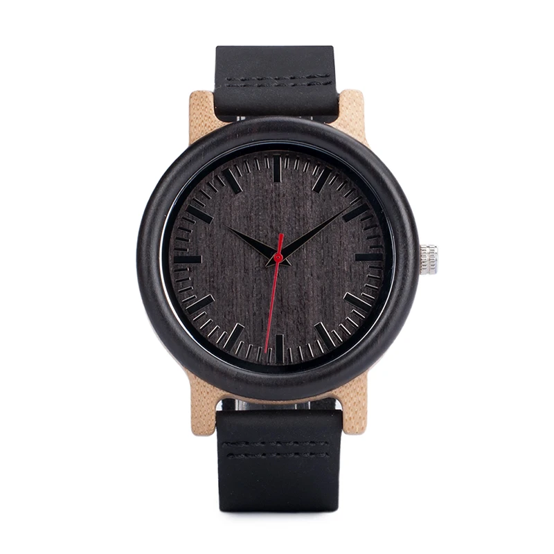 BOBO BIRD M13 Ebony Wooden Analog Wristwatch Black Leather Quartz Men Watches Casual Gift for Men