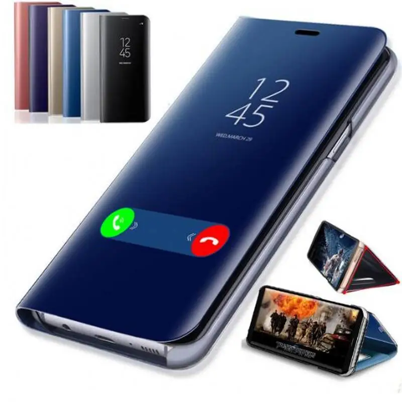 Умный зеркальный чехол для Huawei Y6 Prime 2018 Honor 7A pro прозрачный из искусственной кожи с