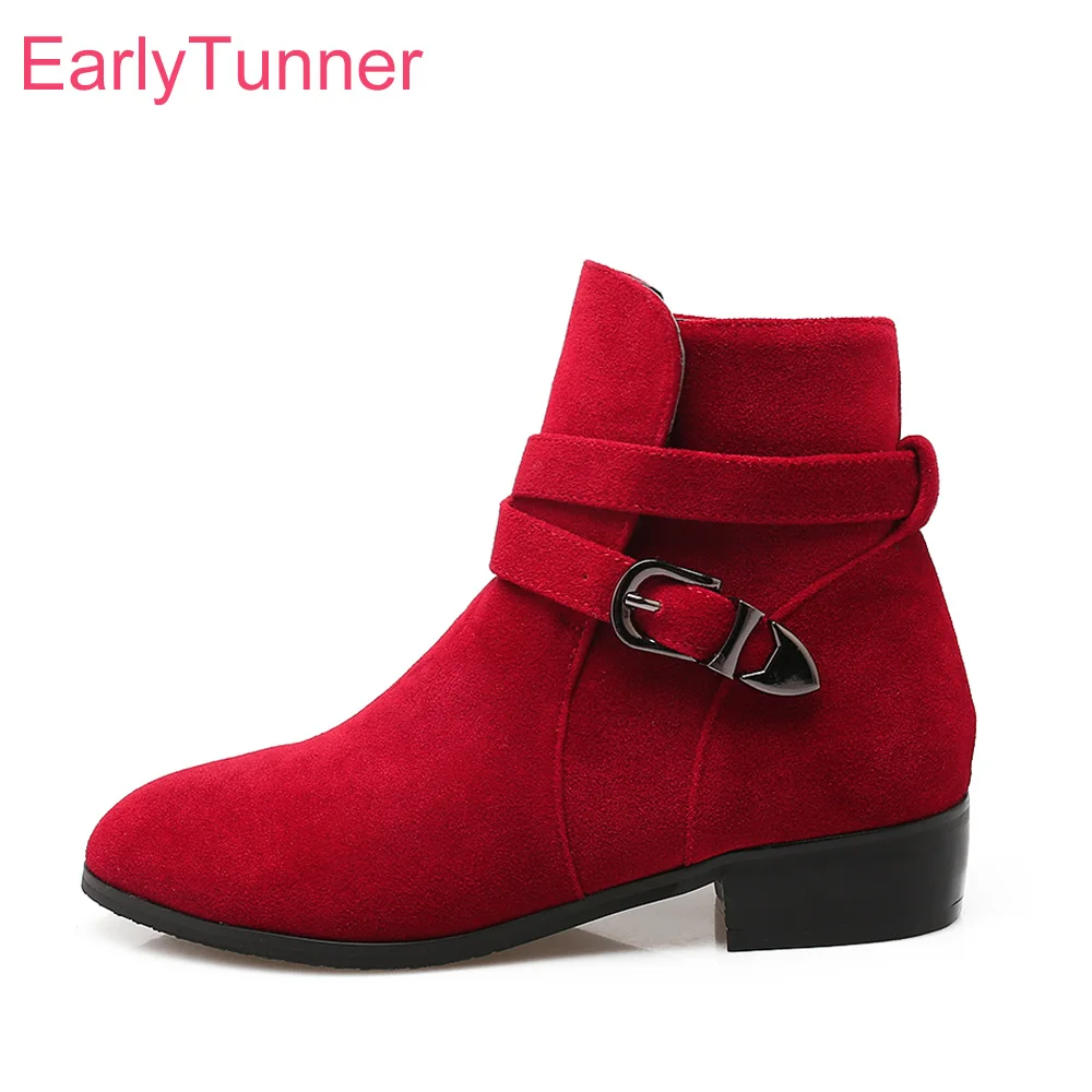 

Brand New Winter Fashion Red Black Women Ankle Boots Comfortable Chunky Heels Lady Riding Shoes ED48 Plus Big Size 10 44