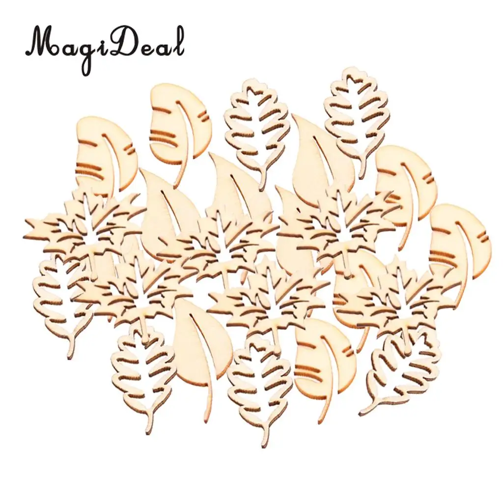 24pcs mixed MDF Cut Wood Leaf Leaves Natural Wooden Embellishment Scrapbooking Craft Handmade Accessories Home Decorations