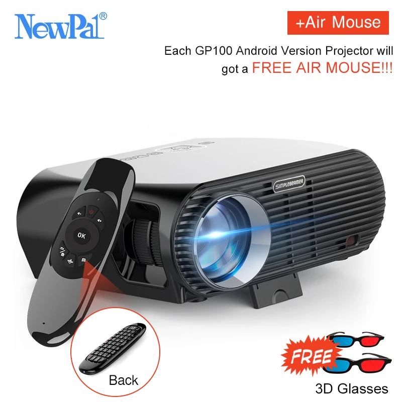 Newpal 3500Lumens LED Projector GP100 UP Full HD WiFi Android 4K Projector 3D Wireless Video Proyectors with free 3D Glasses