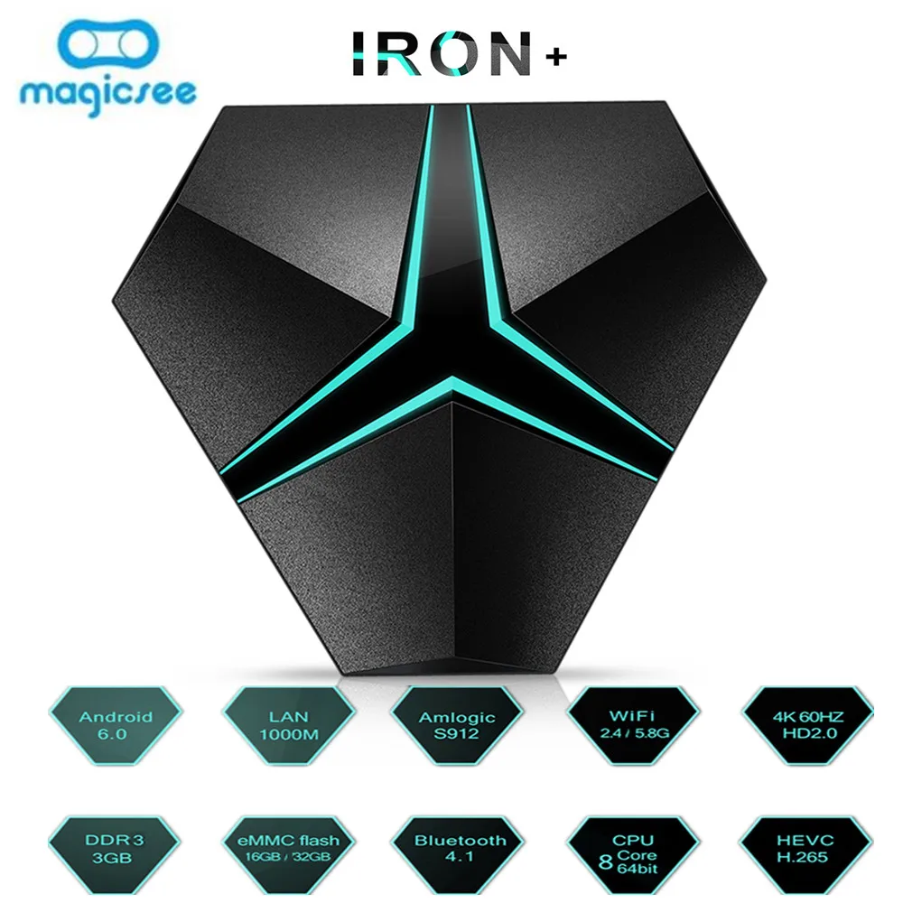 

MAGICSEE Iron+ TV Box Android Amlogic S912 3G 32G Media Player Octa Core Cortex - A53 CPU 1000M BT4.1 TV Box Suppot OTA Update