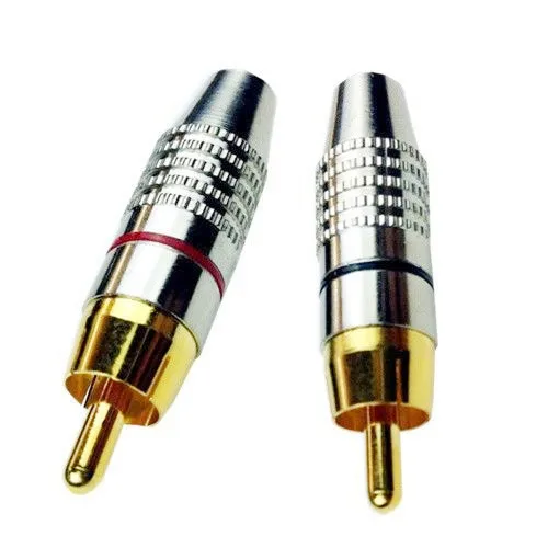 Black 100Pcs Gold  RCA Plug Audio Video Locking Cable Connector G Red