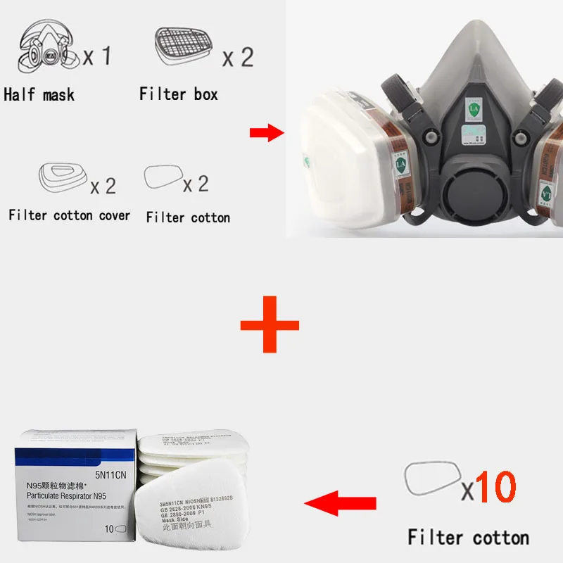 Противогазы 7 компл. тов масок промышленные для химического распыления специальные корпуса головка-износ-тип шт.+ 10 шт. фильтр хлопок