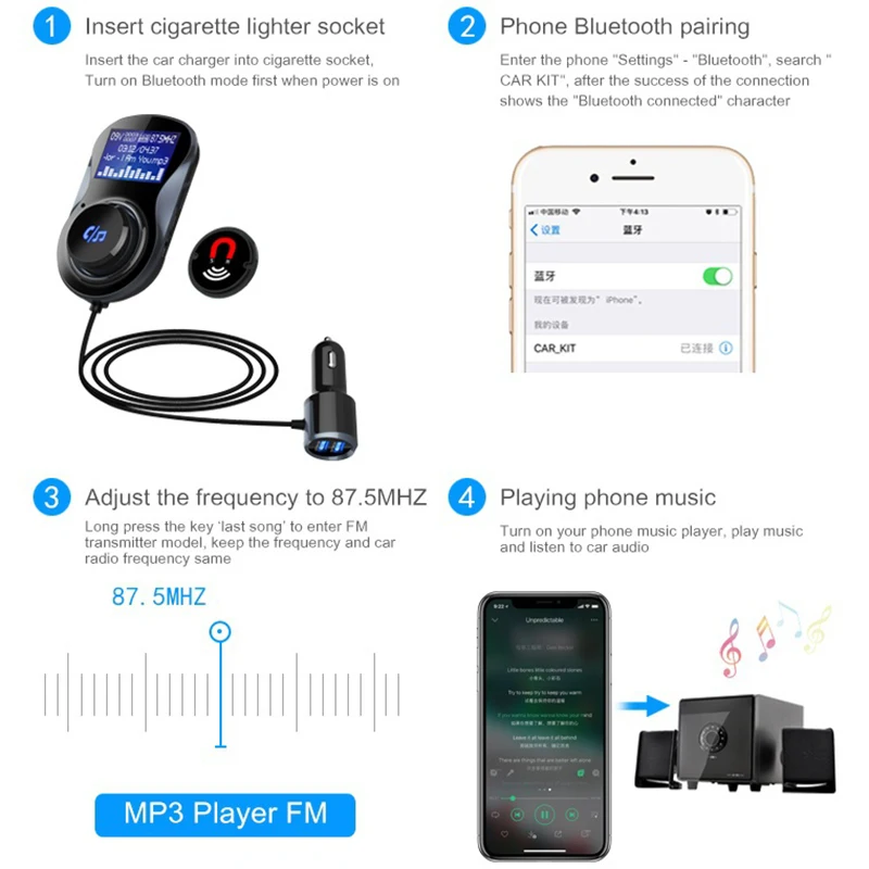 HEVXM Bluetooth fm-передатчик Аудио Автомобильный MP3-плеер беспроводной в автомобиле fm-модулятор Handsfree Bluetooth автомобильный комплект с ЖК-дисплеем