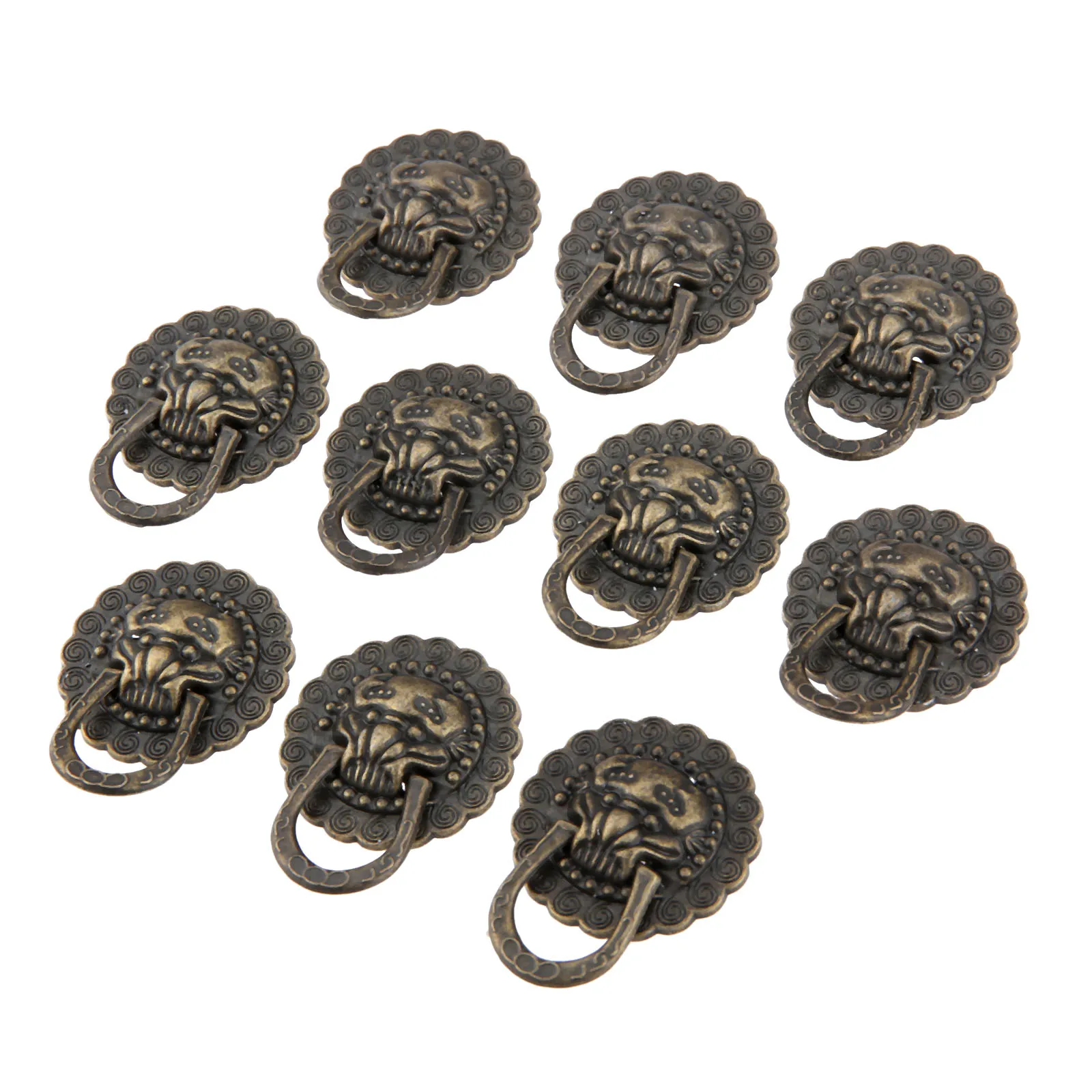 

DRELD 10Pcs Antique Bronze Lion Head Door Pull Furniture Handle Alloy Cabinet Dresser Drawer Knob Furniture Hardware 29*37mm