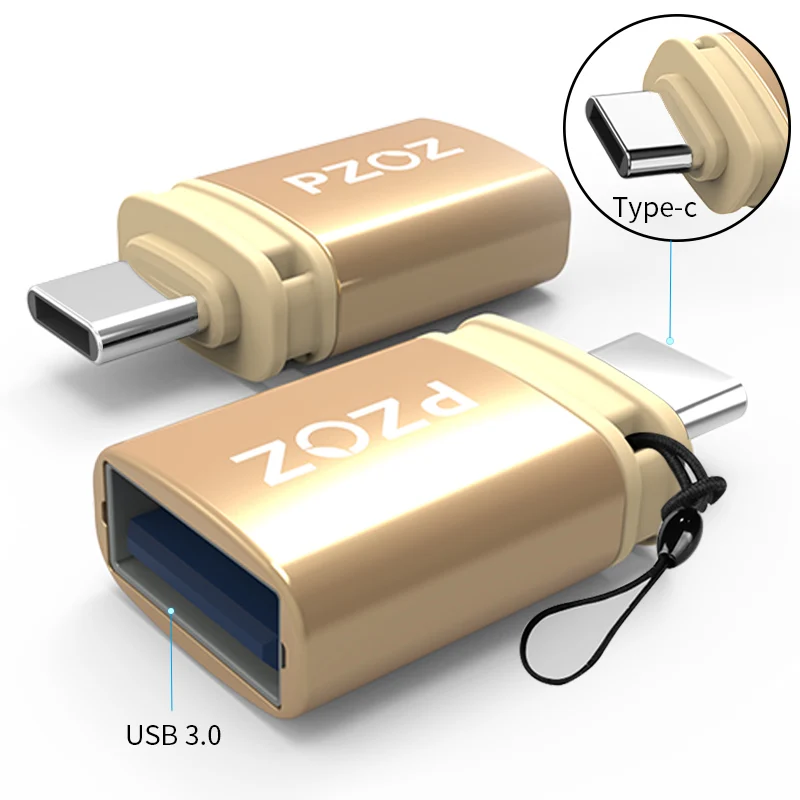 PZOZ адаптер типа otg-c 3,0 otg micro usb 3,0 зарядный преобразователь данных Тип c microusb Тип usbc для samsung one plus 6 android - Цвет: Type c Gold